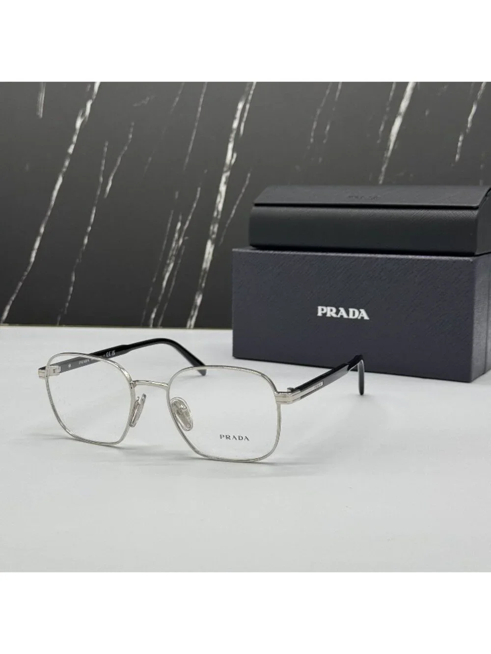 NWT Prada PRA55V 1BC1O1 Silver Square Unisex Metal Eyeglasses PR A55V